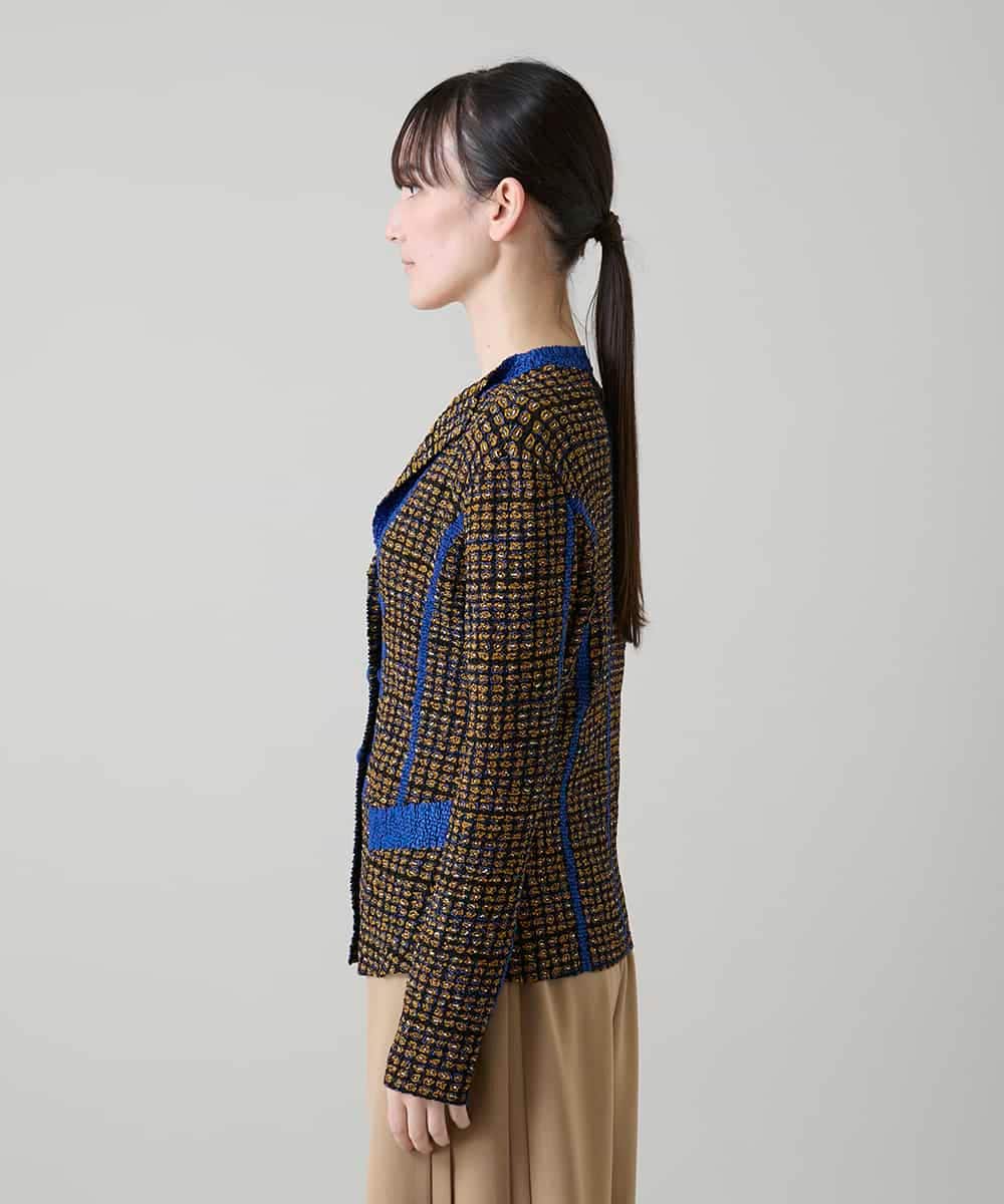 RHJFF05690 HIROKO KOSHINO(ヒロココシノ) プリーツ幾何学柄バイカラージャケット /洗える ベージュ