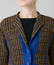 RHJFF05690 HIROKO KOSHINO(ヒロココシノ) プリーツ幾何学柄バイカラージャケット /洗える ベージュ