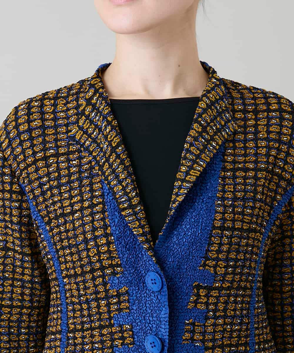 RHJFF05690 HIROKO KOSHINO(ヒロココシノ) プリーツ幾何学柄バイカラージャケット /洗える ベージュ