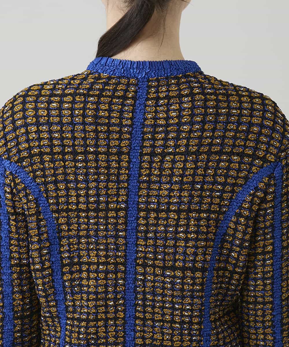 RHJFF05690 HIROKO KOSHINO(ヒロココシノ) プリーツ幾何学柄バイカラージャケット /洗える ベージュ