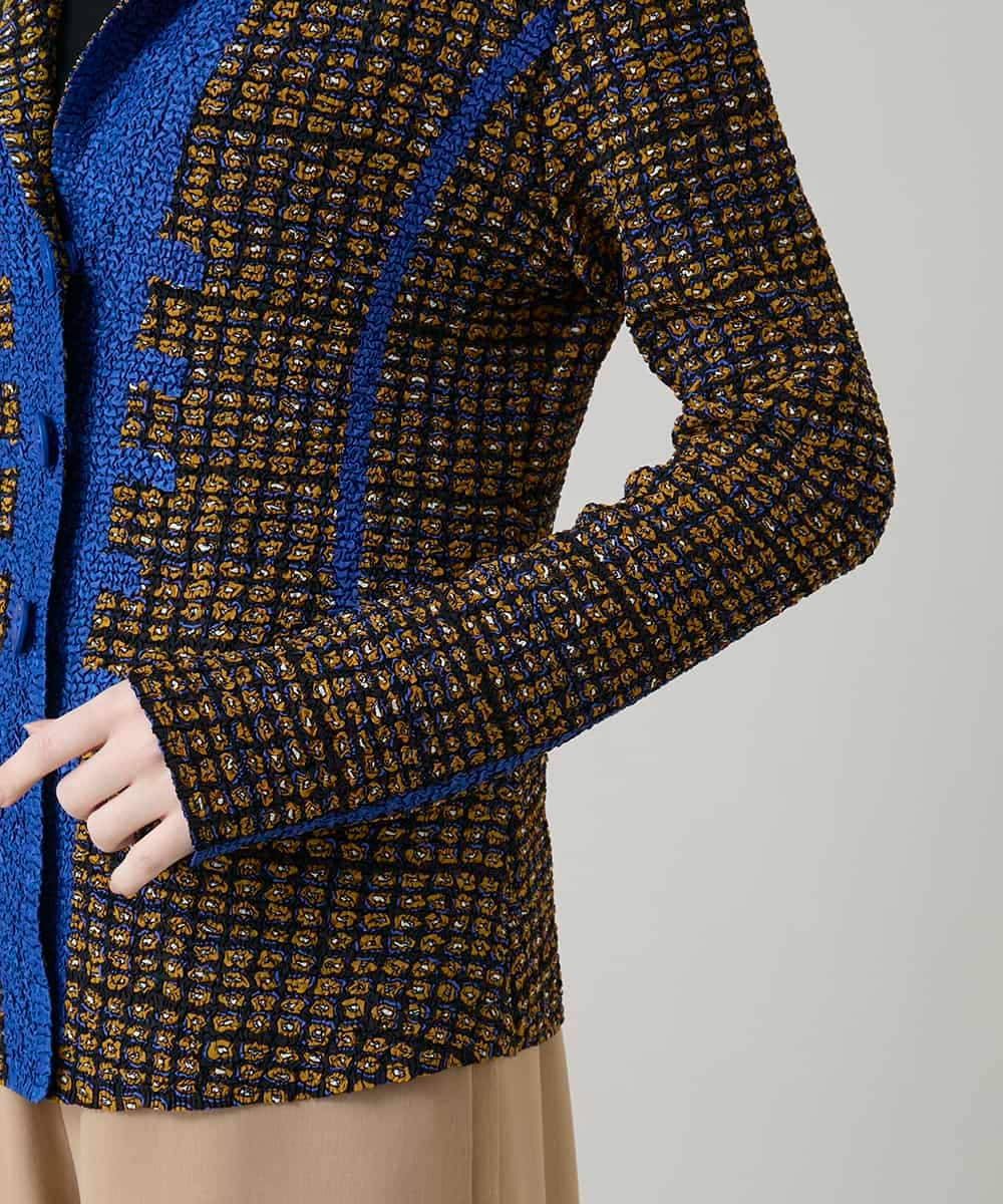 RHJFF05690 HIROKO KOSHINO(ヒロココシノ) プリーツ幾何学柄バイカラージャケット /洗える ベージュ