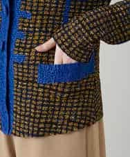 RHJFF05690 HIROKO KOSHINO(ヒロココシノ) プリーツ幾何学柄バイカラージャケット /洗える ベージュ