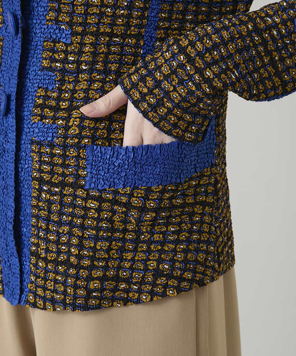 RHJFF05690 HIROKO KOSHINO(ヒロココシノ) プリーツ幾何学柄バイカラージャケット /洗える ベージュ