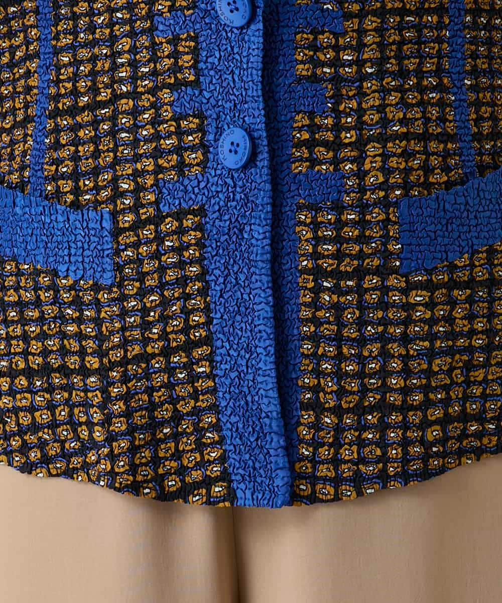 RHJFF05690 HIROKO KOSHINO(ヒロココシノ) プリーツ幾何学柄バイカラージャケット /洗える ベージュ