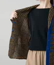 RHJFF05690 HIROKO KOSHINO(ヒロココシノ) プリーツ幾何学柄バイカラージャケット /洗える ベージュ