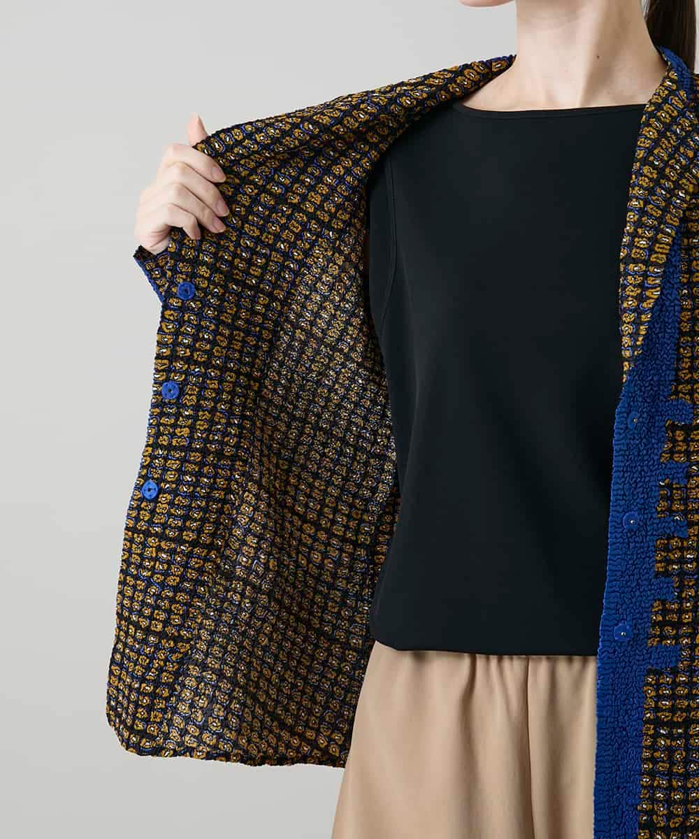 RHJFF05690 HIROKO KOSHINO(ヒロココシノ) プリーツ幾何学柄バイカラージャケット /洗える ベージュ