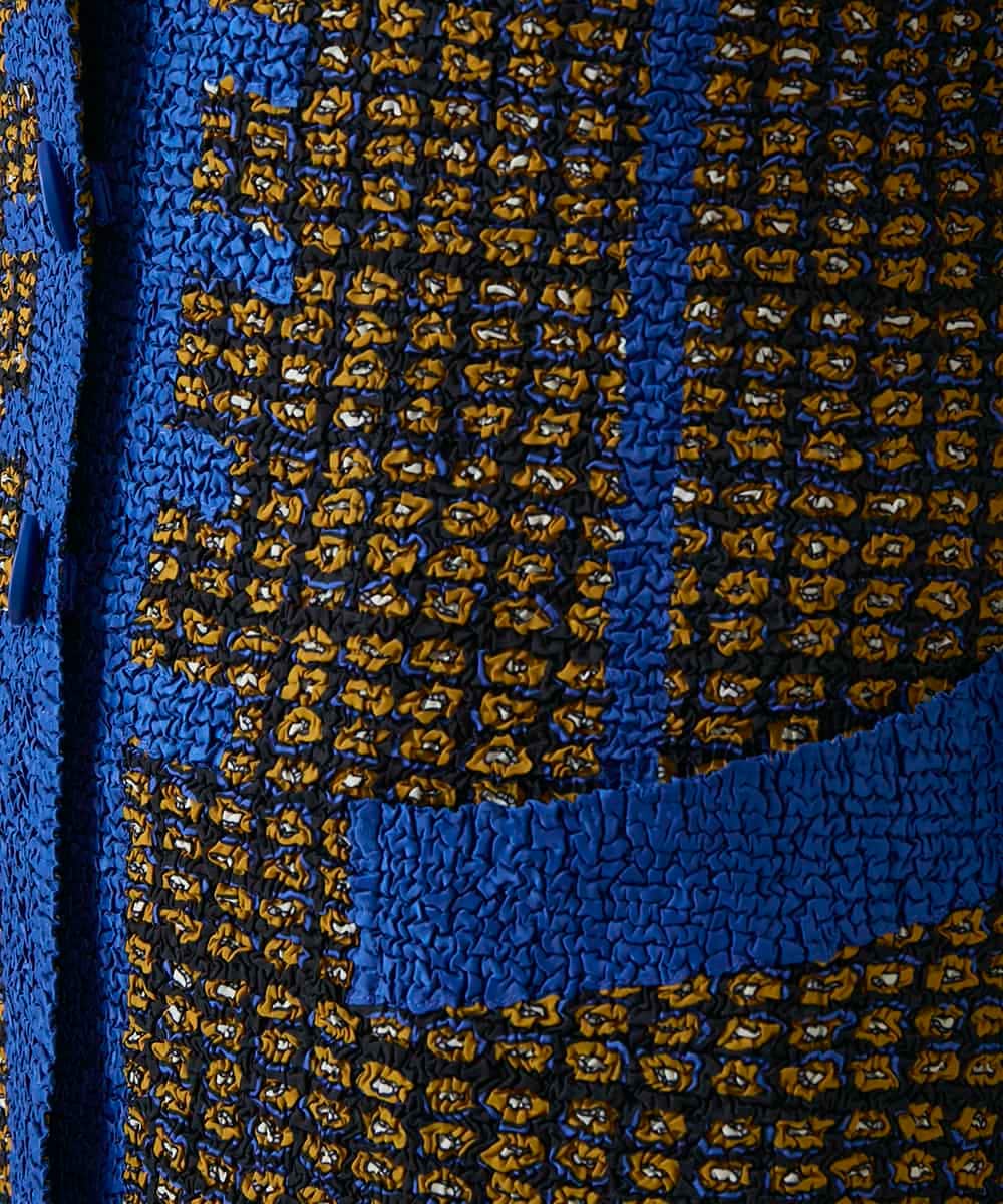 RHJFF05690 HIROKO KOSHINO(ヒロココシノ) プリーツ幾何学柄バイカラージャケット /洗える ベージュ