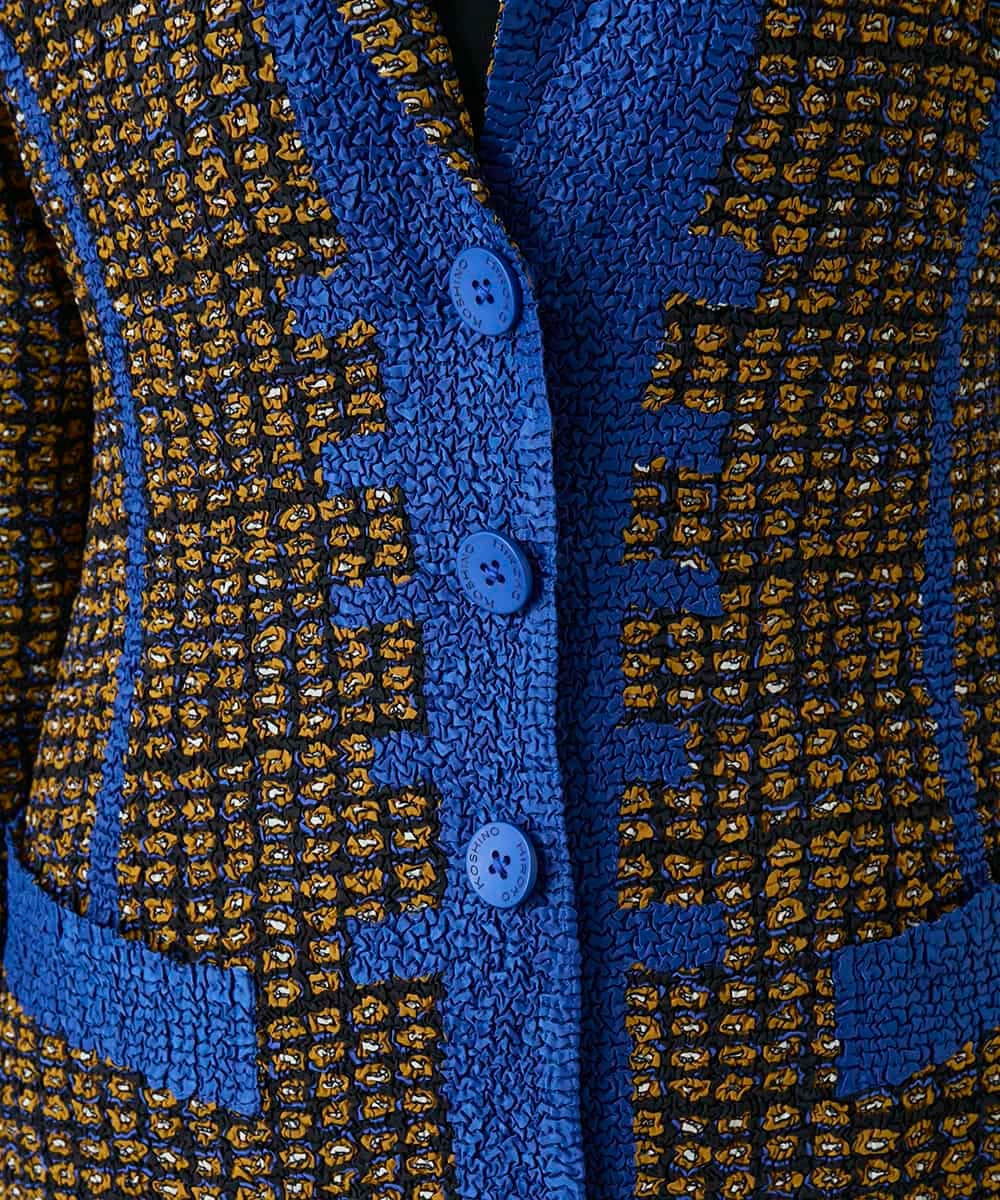 RHJFF05690 HIROKO KOSHINO(ヒロココシノ) プリーツ幾何学柄バイカラージャケット /洗える ベージュ