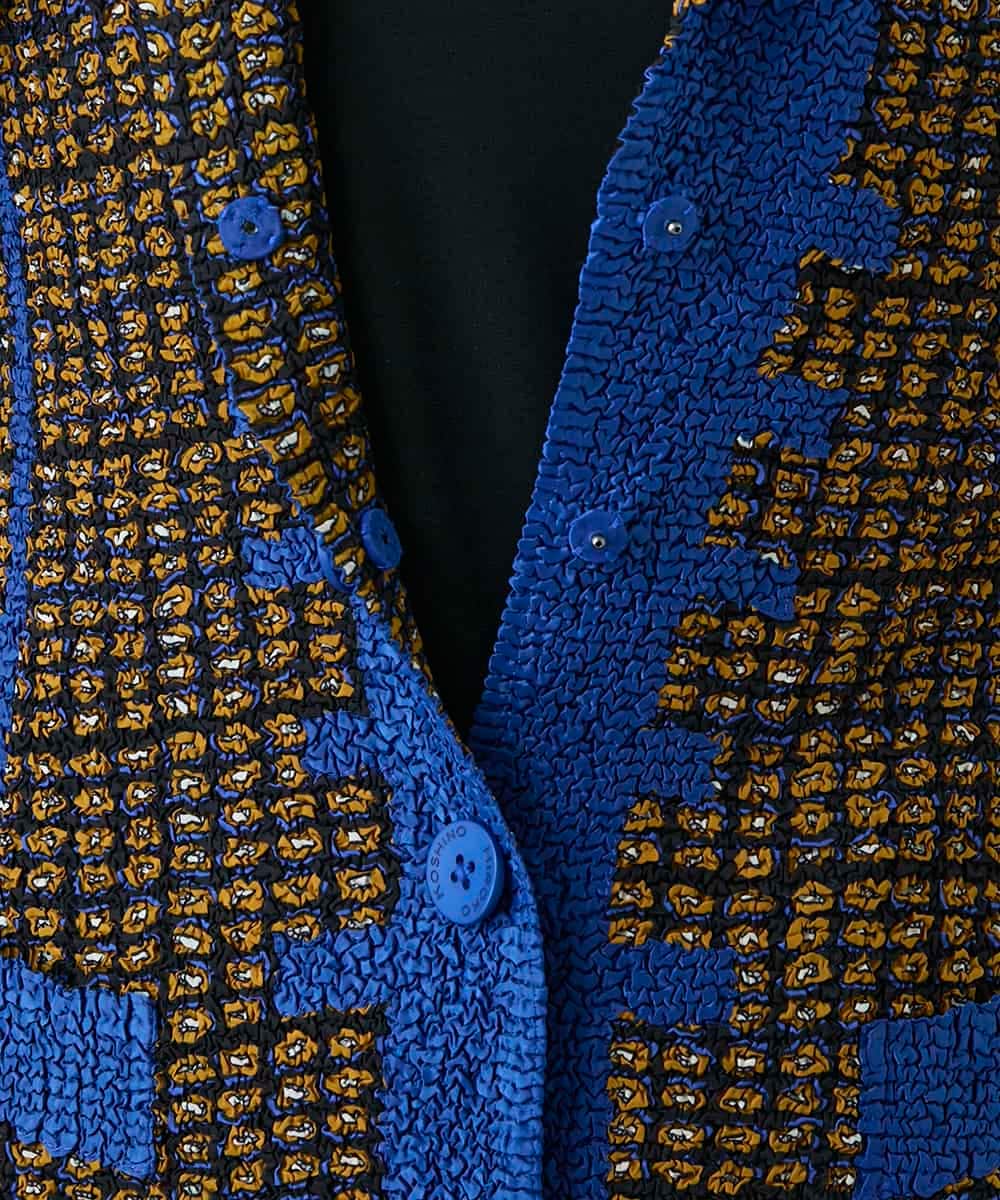 RHJFF05690 HIROKO KOSHINO(ヒロココシノ) プリーツ幾何学柄バイカラージャケット /洗える ベージュ