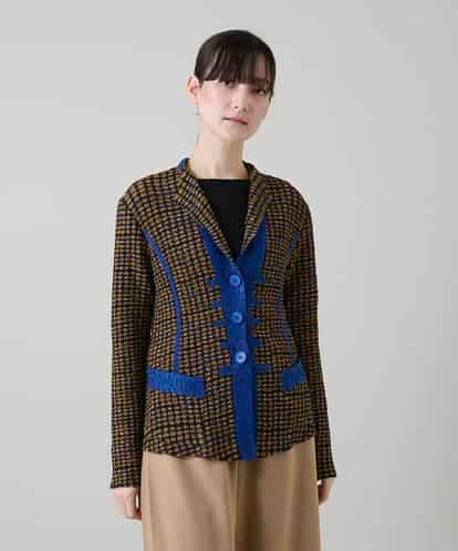 RHJFF05690 HIROKO KOSHINO プリーツ幾何学柄バイカラージャケット /洗える