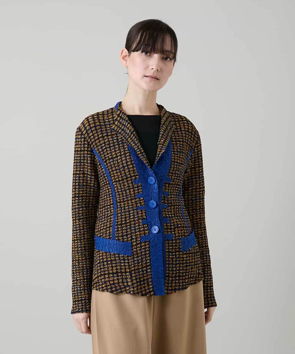 RHJFF05690 HIROKO KOSHINO(ヒロココシノ) プリーツ幾何学柄バイカラージャケット /洗える ベージュ