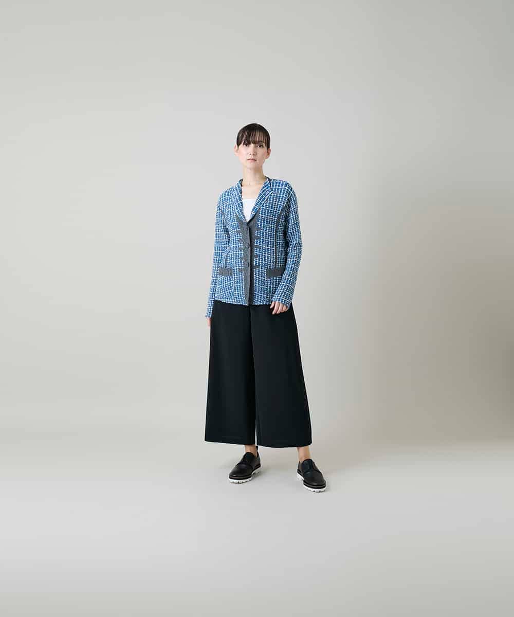 RHJFF05690 HIROKO KOSHINO(ヒロココシノ) プリーツ幾何学柄バイカラージャケット /洗える ベージュ