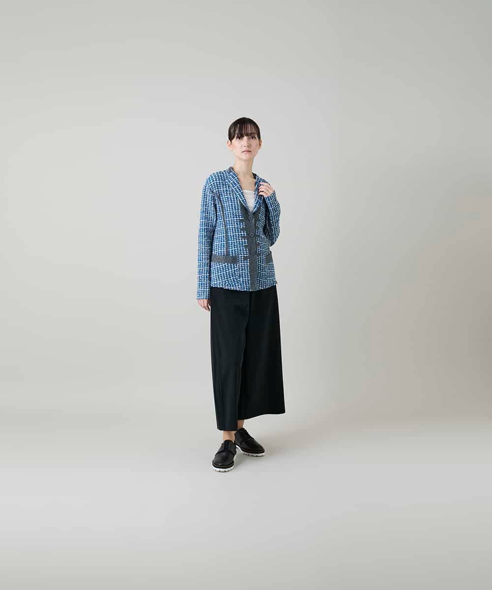 RHJFF05690 HIROKO KOSHINO(ヒロココシノ) プリーツ幾何学柄バイカラージャケット /洗える ベージュ