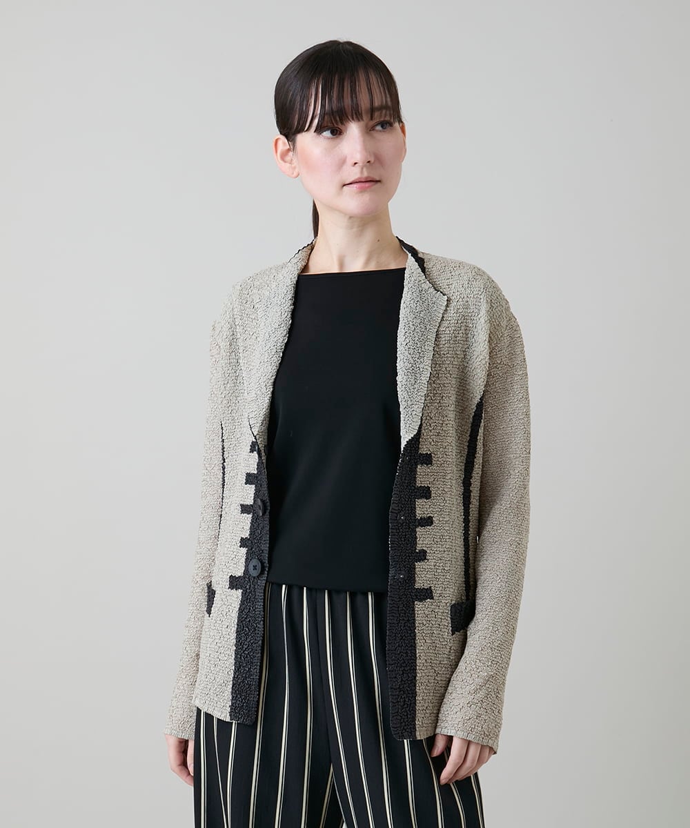 RHJFF06590 HIROKO KOSHINO(ヒロココシノ) プリーツバイカラージャケット /洗える ベージュ