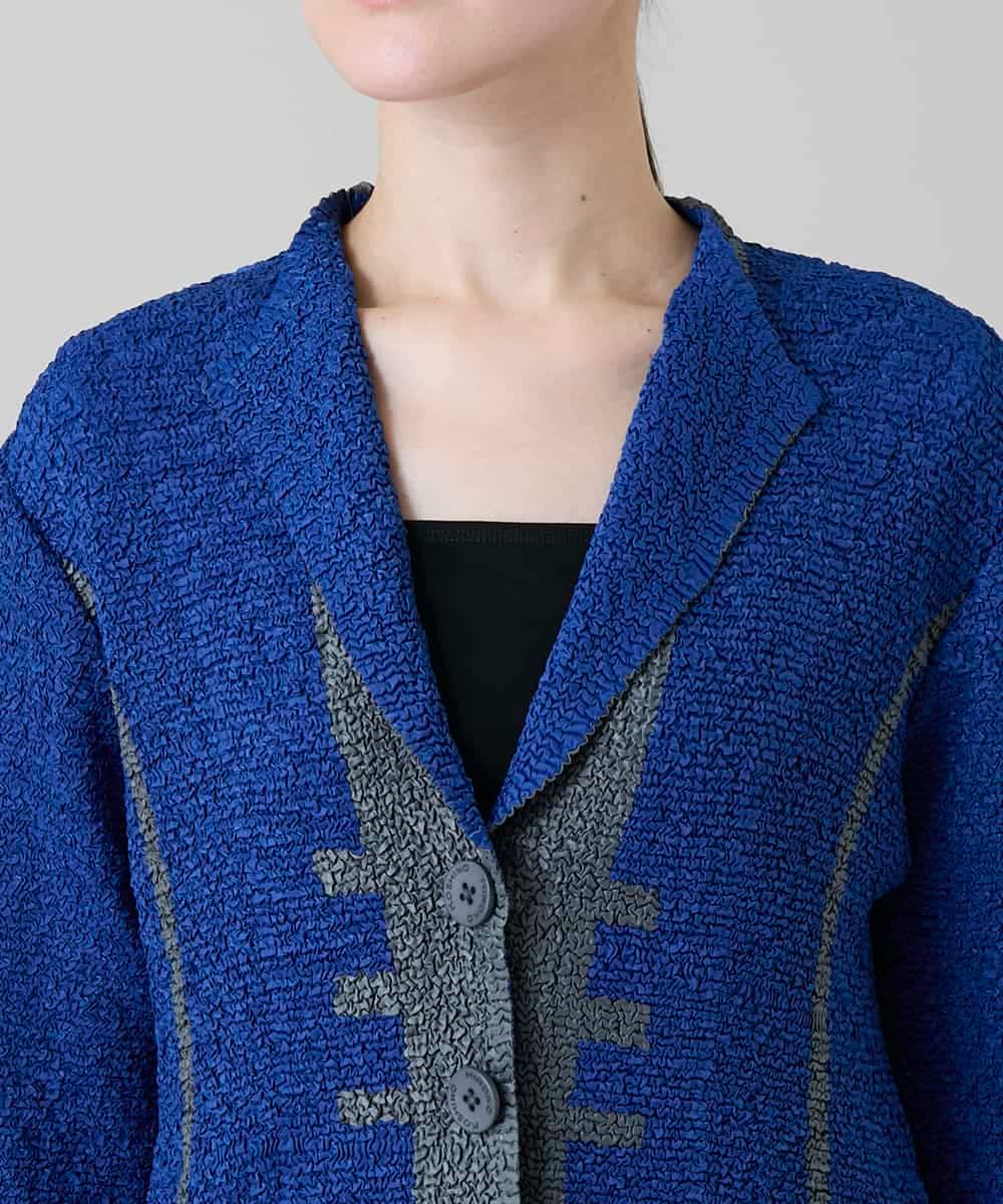 RHJFF06590 HIROKO KOSHINO(ヒロココシノ) プリーツバイカラージャケット /洗える ブルー