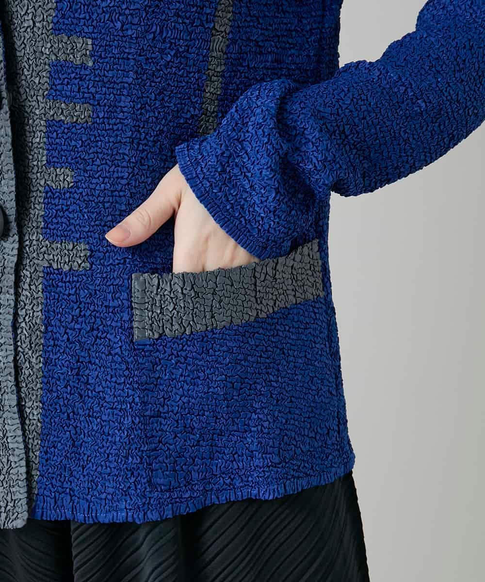 RHJFF06590 HIROKO KOSHINO(ヒロココシノ) プリーツバイカラージャケット /洗える ブルー