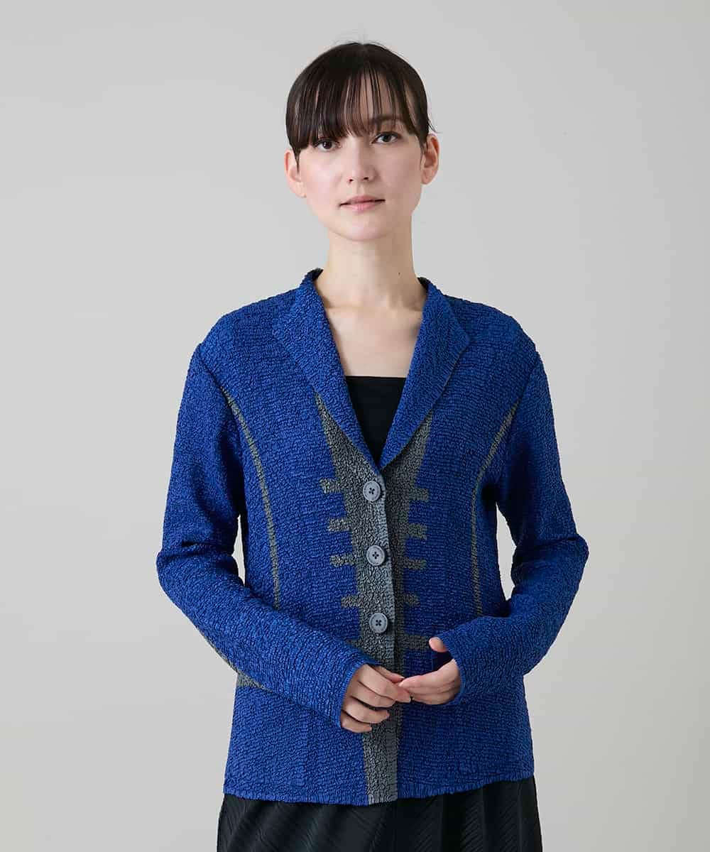 RHJFF06590 HIROKO KOSHINO(ヒロココシノ) プリーツバイカラージャケット /洗える ブルー