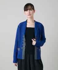 RHJFF06590 HIROKO KOSHINO(ヒロココシノ) プリーツバイカラージャケット /洗える ブルー