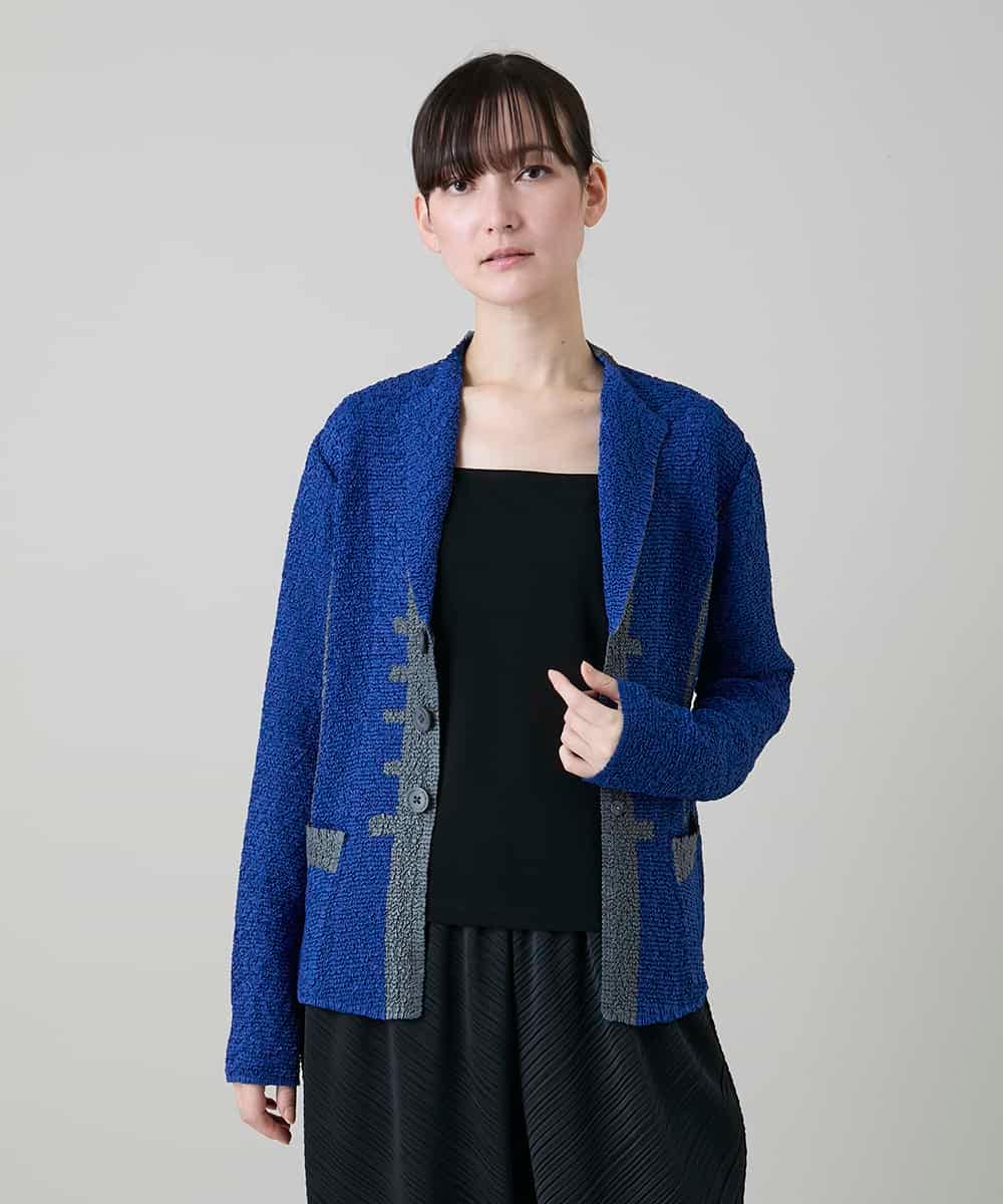 RHJFF06590 HIROKO KOSHINO(ヒロココシノ) プリーツバイカラージャケット /洗える ブルー