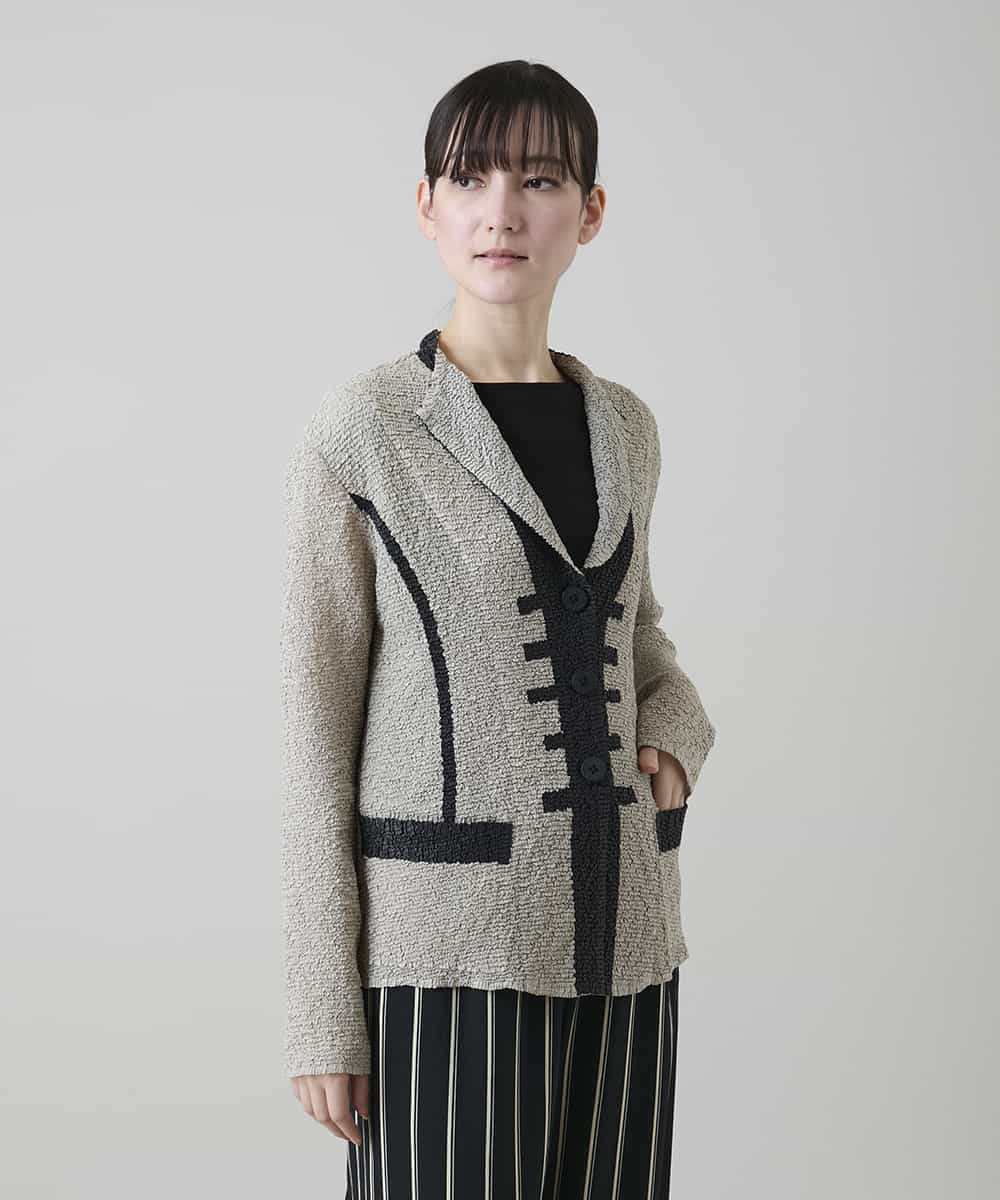 RHJFF06590 HIROKO KOSHINO(ヒロココシノ) プリーツバイカラージャケット /洗える ベージュ