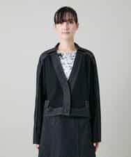 RHJGD01630 HIROKO KOSHINO(ヒロココシノ) 異素材ドッキングシアーデニムジャケット /洗える ブラック