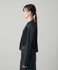 RHJGD01630 HIROKO KOSHINO(ヒロココシノ) 異素材ドッキングシアーデニムジャケット /洗える ブラック