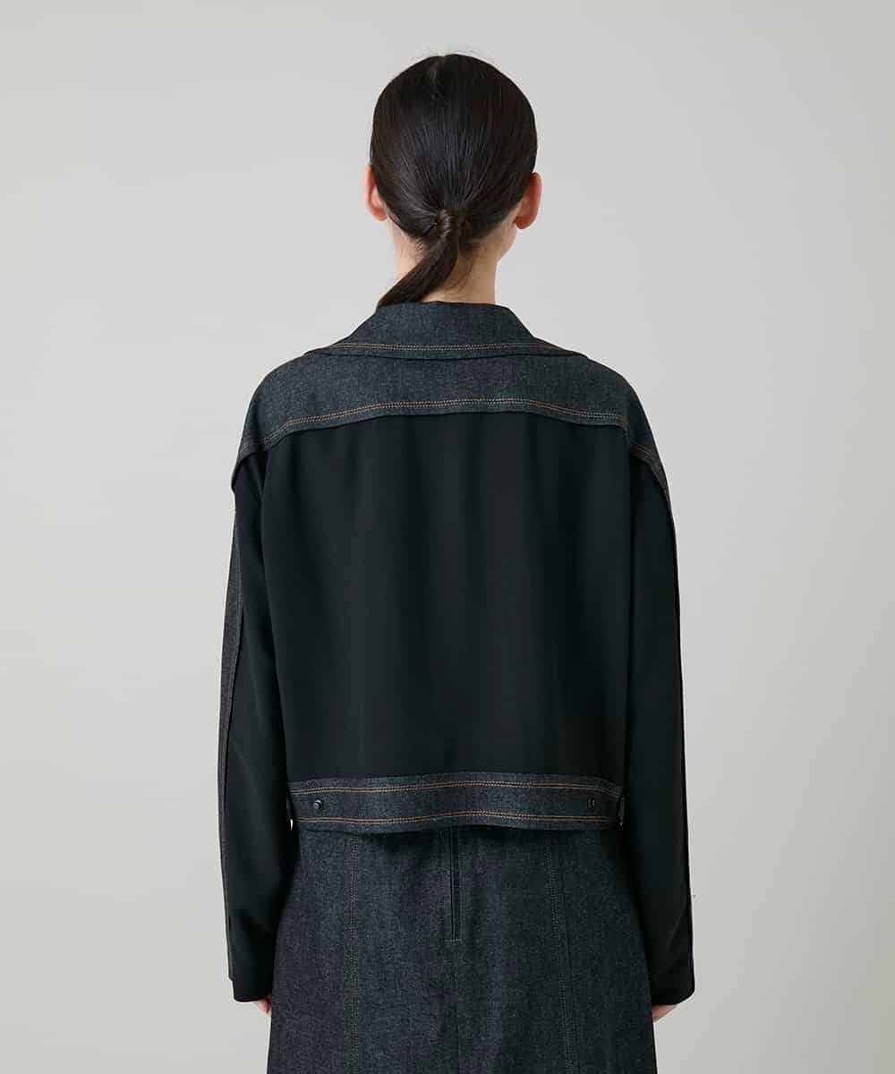 RHJGD01630 HIROKO KOSHINO(ヒロココシノ) 異素材ドッキングシアーデニムジャケット /洗える ブラック