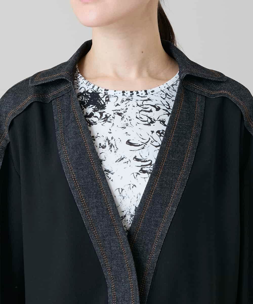 RHJGD01630 HIROKO KOSHINO(ヒロココシノ) 異素材ドッキングシアーデニムジャケット /洗える ブラック