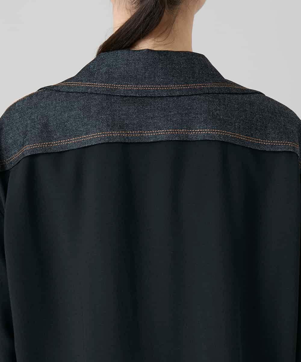 RHJGD01630 HIROKO KOSHINO(ヒロココシノ) 異素材ドッキングシアーデニムジャケット /洗える ブラック