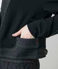 RHJGD01630 HIROKO KOSHINO(ヒロココシノ) 異素材ドッキングシアーデニムジャケット /洗える ブラック