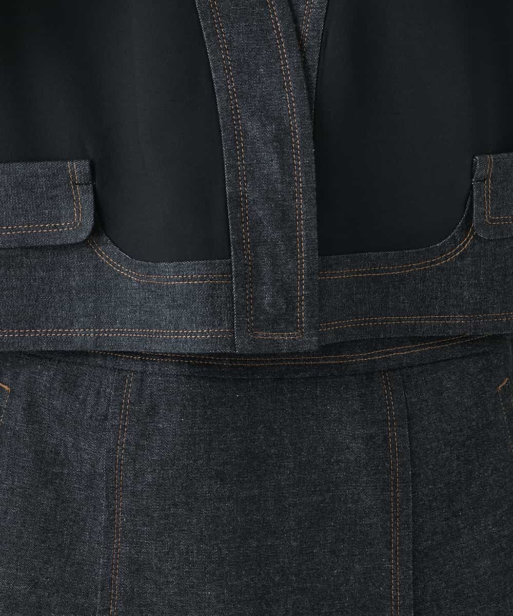 RHJGD01630 HIROKO KOSHINO(ヒロココシノ) 異素材ドッキングシアーデニムジャケット /洗える ブラック