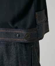 RHJGD01630 HIROKO KOSHINO(ヒロココシノ) 異素材ドッキングシアーデニムジャケット /洗える ブラック