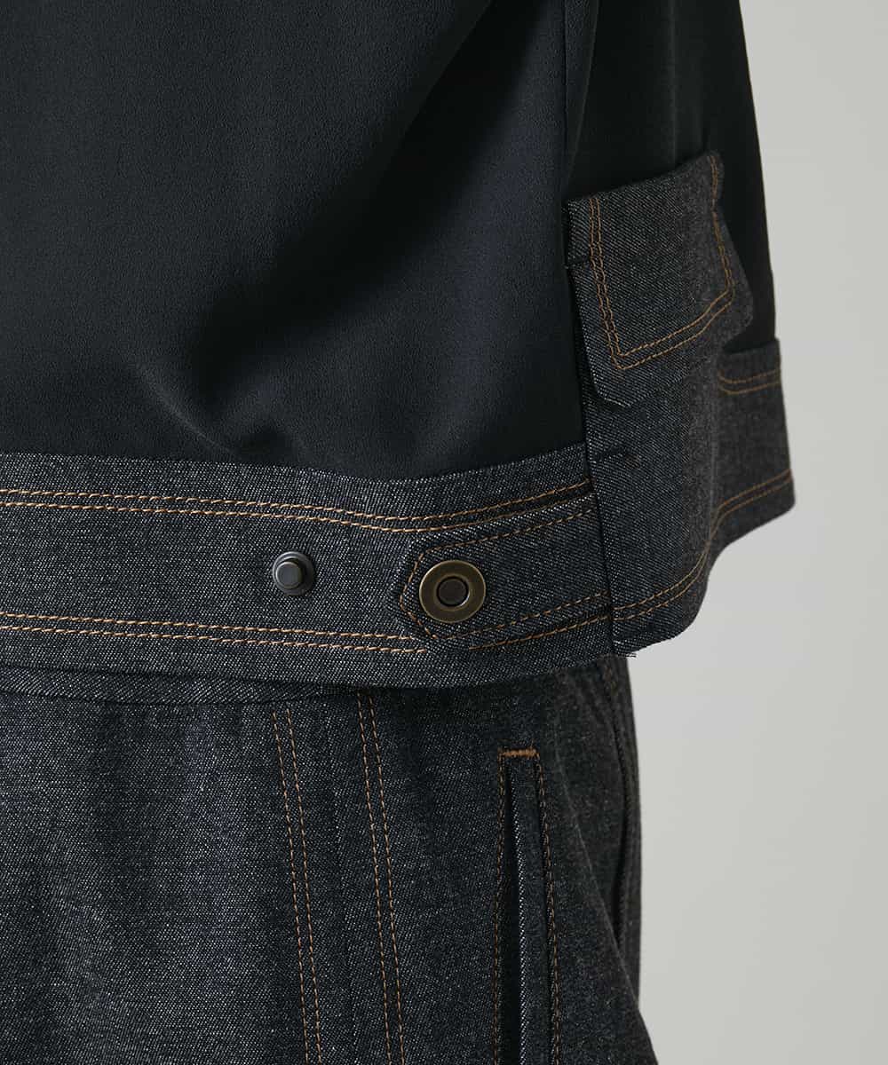 RHJGD01630 HIROKO KOSHINO(ヒロココシノ) 異素材ドッキングシアーデニムジャケット /洗える ブラック