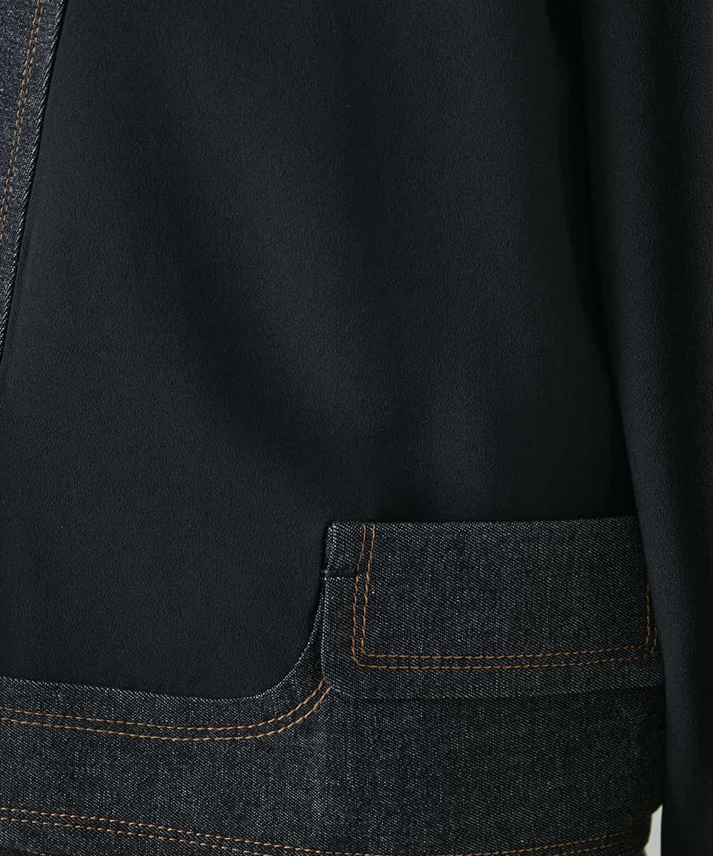 RHJGD01630 HIROKO KOSHINO(ヒロココシノ) 異素材ドッキングシアーデニムジャケット /洗える ブラック