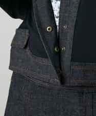 RHJGD01630 HIROKO KOSHINO(ヒロココシノ) 異素材ドッキングシアーデニムジャケット /洗える ブラック