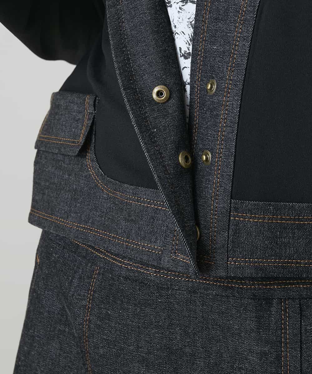 RHJGD01630 HIROKO KOSHINO(ヒロココシノ) 異素材ドッキングシアーデニムジャケット /洗える ブラック