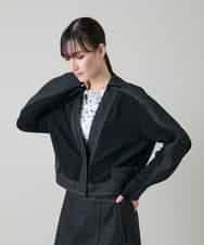 RHJGD01630 HIROKO KOSHINO(ヒロココシノ) 異素材ドッキングシアーデニムジャケット /洗える ブラック