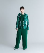 RHJGS03890 HIROKO KOSHINO(ヒロココシノ) 【日本製】リーフデザインブラウスジャケット グリーン