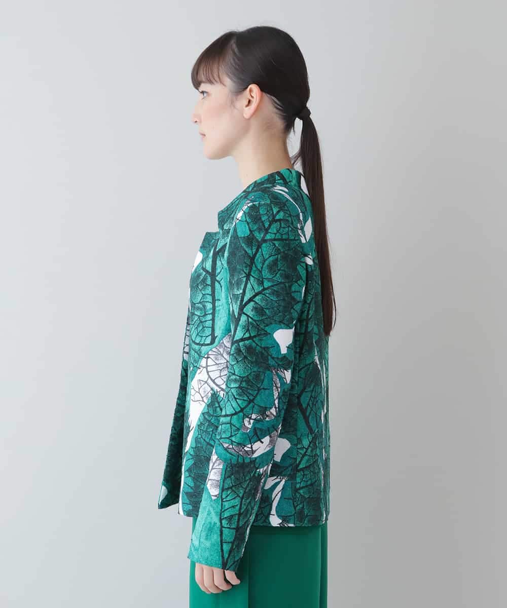 RHJGS03890 HIROKO KOSHINO(ヒロココシノ) 【日本製】リーフデザインブラウスジャケット グリーン