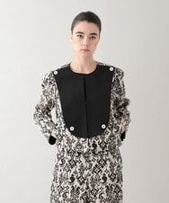 RHJHB01790 HIROKO KOSHINO(ヒロココシノ) コットンリネンダマスク柄ショートジャケット/日本製 ベージュ