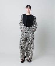 RHJHB01790 HIROKO KOSHINO(ヒロココシノ) コットンリネンダマスク柄ショートジャケット/日本製 ベージュ