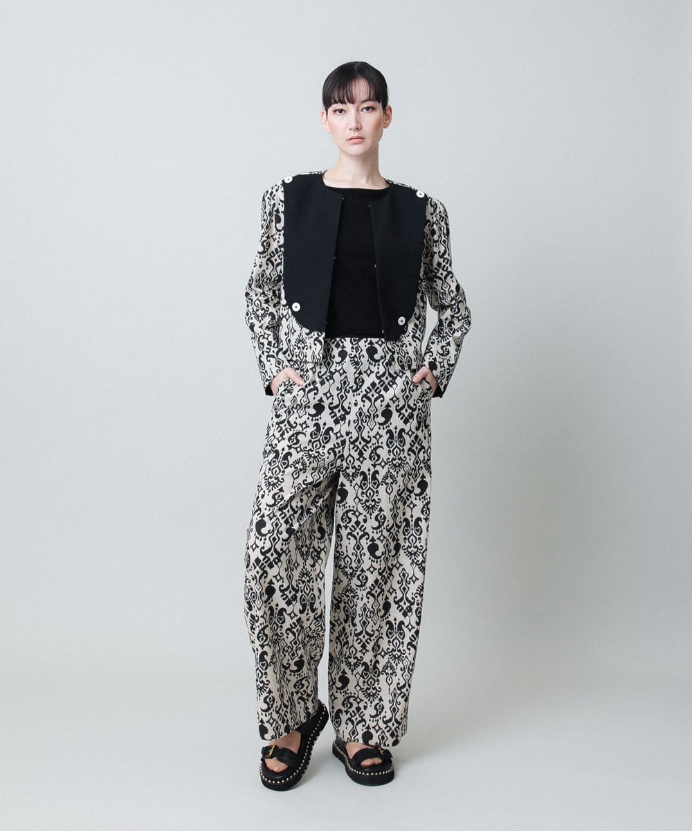 RHJHB01790 HIROKO KOSHINO(ヒロココシノ) コットンリネンダマスク柄ショートジャケット/日本製 ベージュ