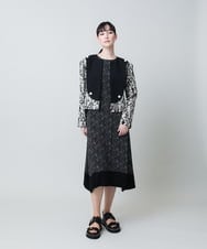 RHJHB01790 HIROKO KOSHINO(ヒロココシノ) コットンリネンダマスク柄ショートジャケット/日本製 ベージュ