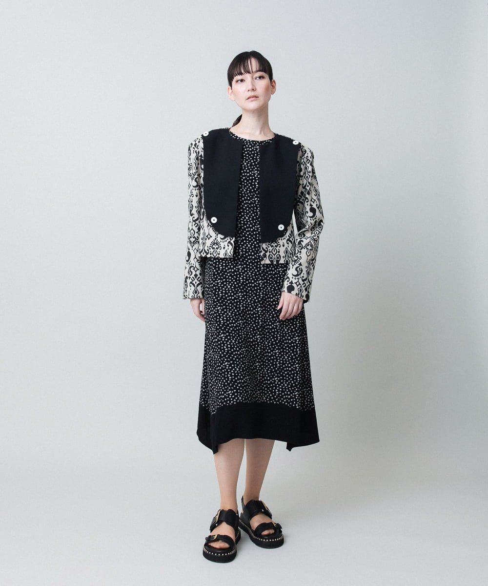 RHJHB01790 HIROKO KOSHINO(ヒロココシノ) コットンリネンダマスク柄ショートジャケット/日本製 ベージュ