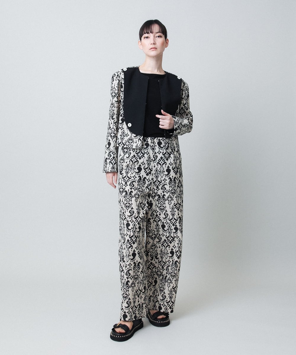 RHJHB01790 HIROKO KOSHINO(ヒロココシノ) コットンリネンダマスク柄ショートジャケット/日本製 ベージュ
