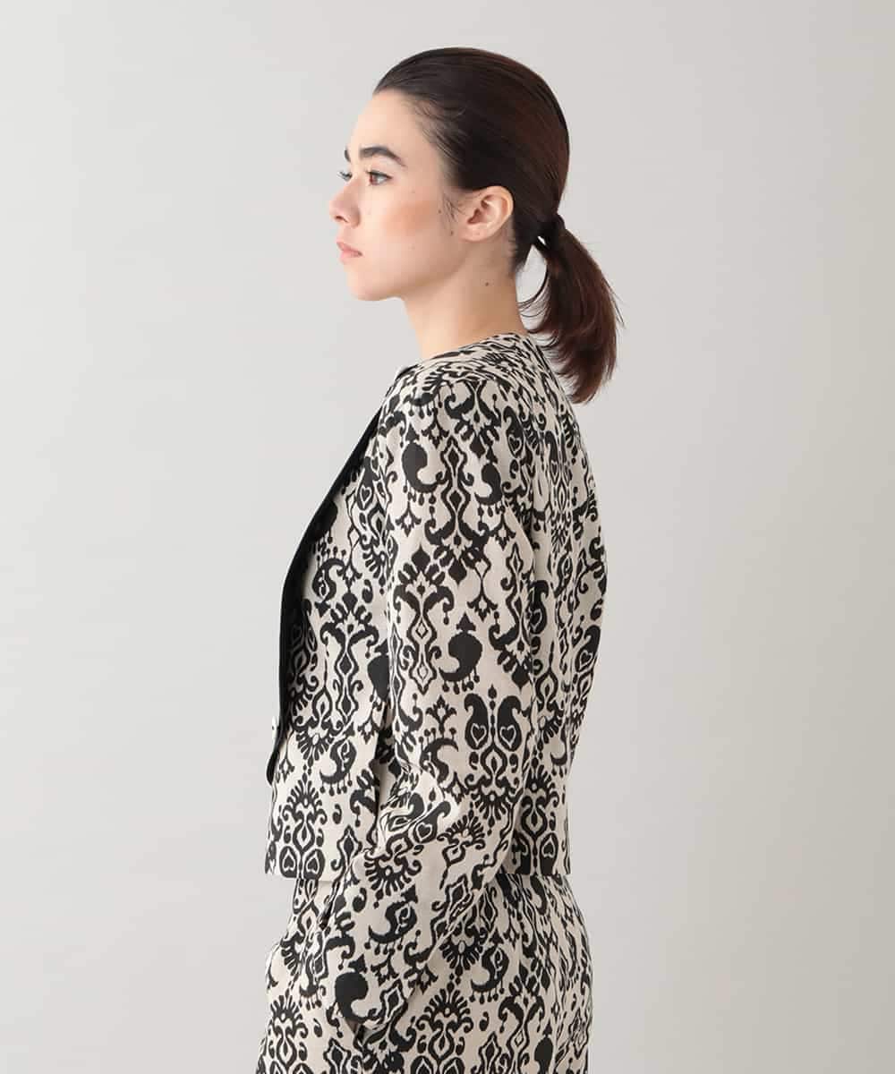 RHJHB01790 HIROKO KOSHINO(ヒロココシノ) コットンリネンダマスク柄ショートジャケット/日本製 ベージュ