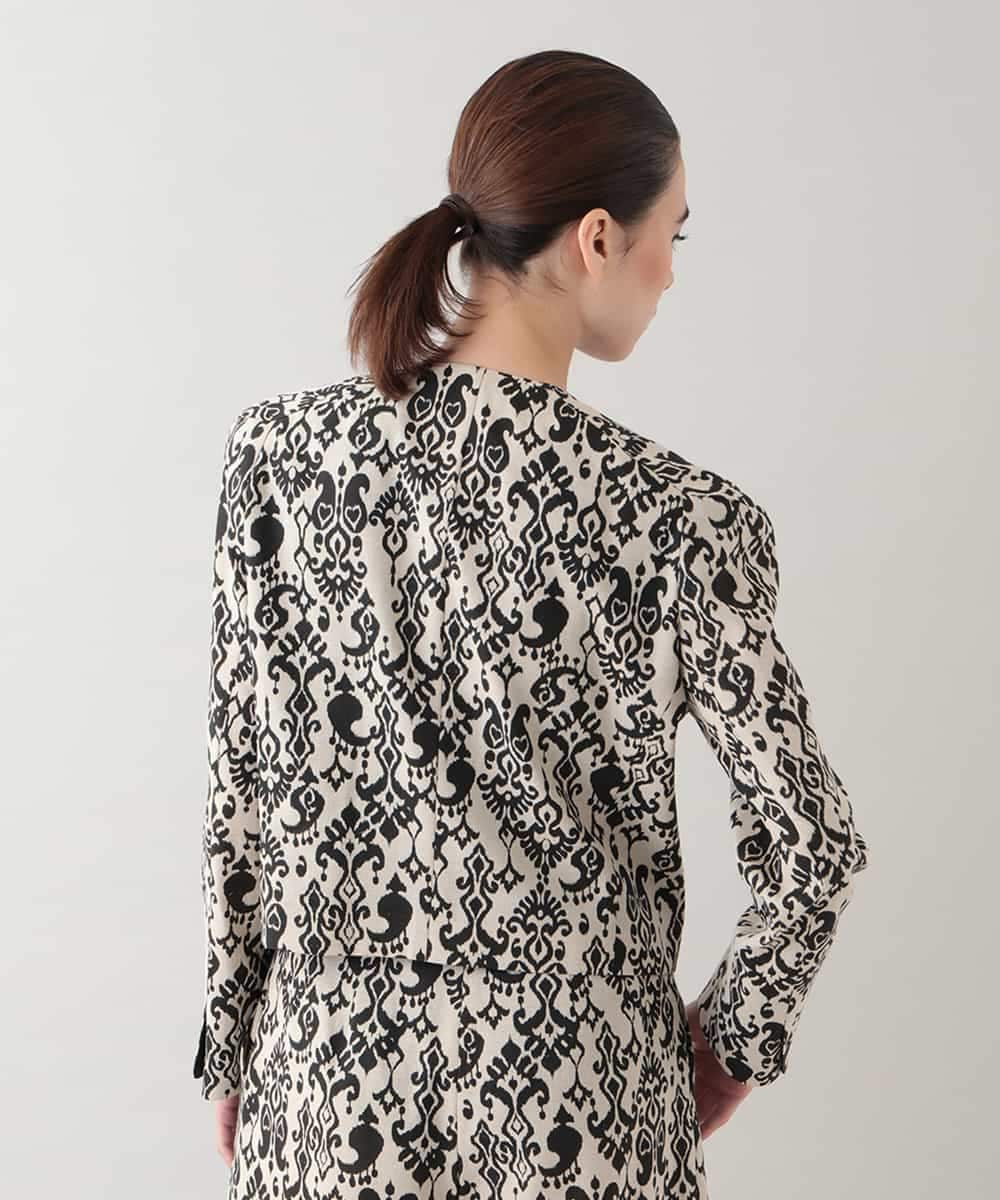 RHJHB01790 HIROKO KOSHINO(ヒロココシノ) コットンリネンダマスク柄ショートジャケット/日本製 ベージュ