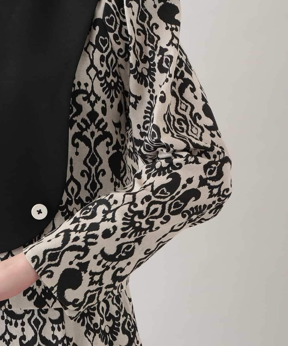 RHJHB01790 HIROKO KOSHINO(ヒロココシノ) コットンリネンダマスク柄ショートジャケット/日本製 ベージュ