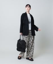 RHJHB09690 HIROKO KOSHINO(ヒロココシノ) リネンライクウエストギャザージャケット/日本製 ブラック