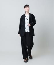 RHJHB09690 HIROKO KOSHINO(ヒロココシノ) リネンライクウエストギャザージャケット/日本製 ブラック